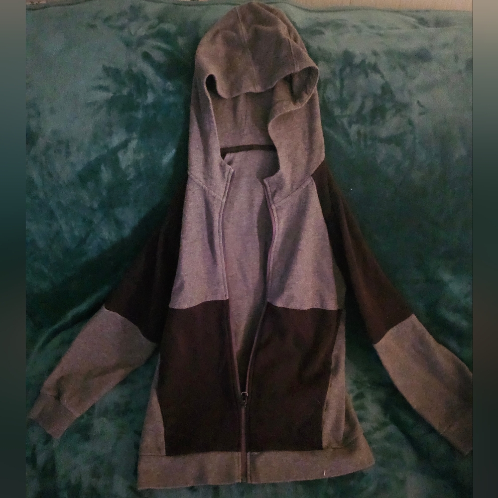 Gray and Black Hooded Zip-Up Jacket